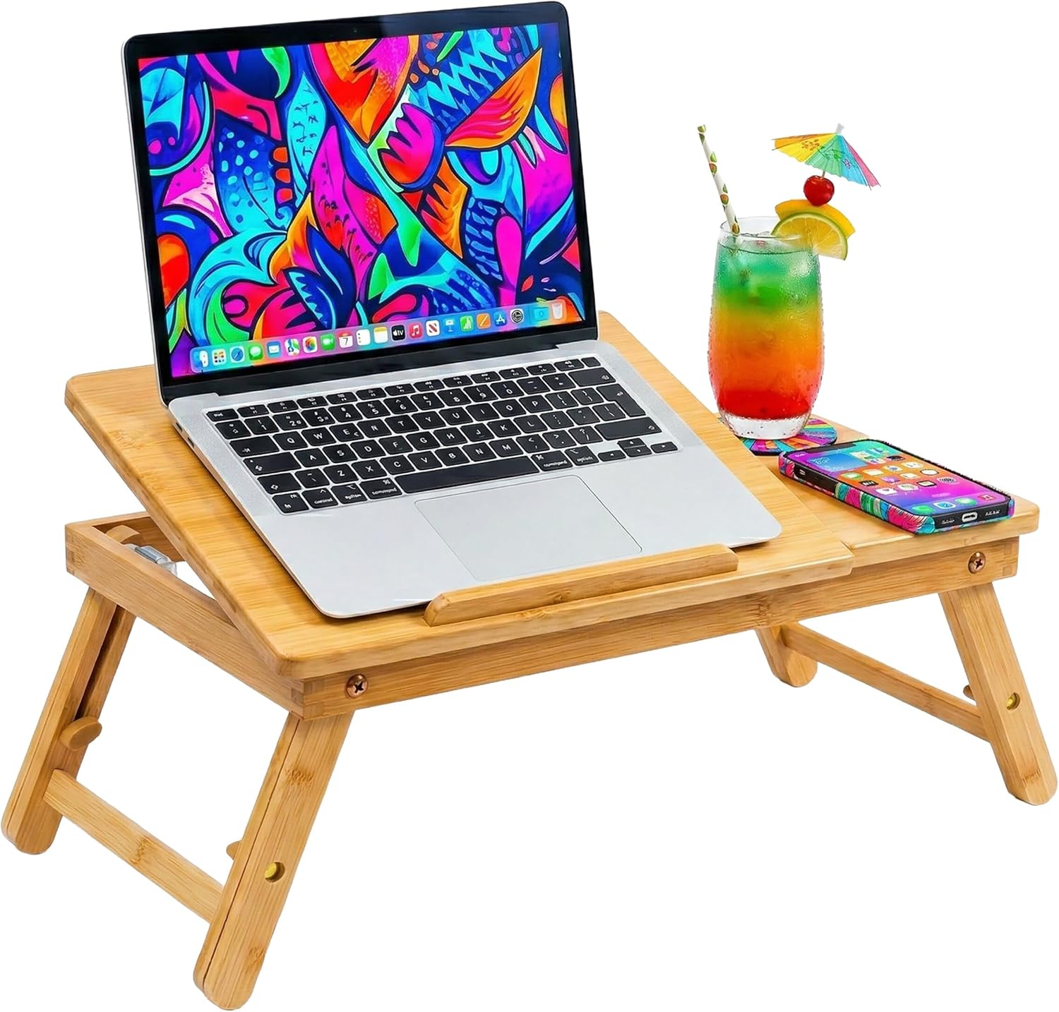 Support pour ordinateur portable réglable en bambou Relaxdays