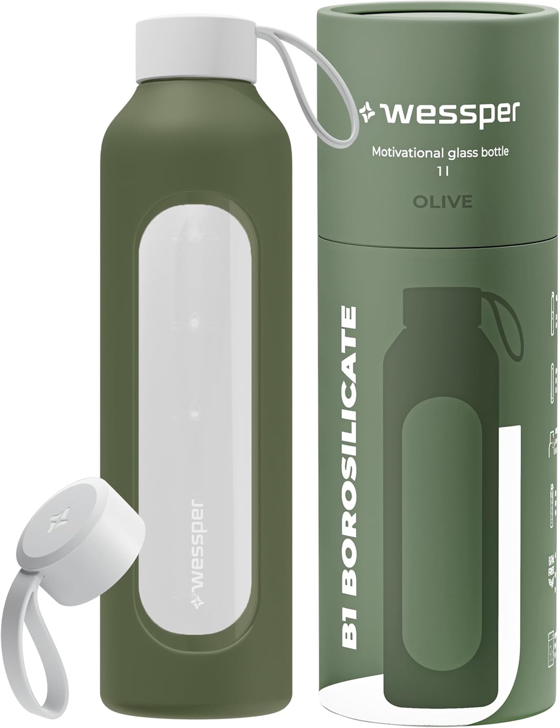 Bouteille en verre borosilicaté Wessper 1 litre avec étui silicone