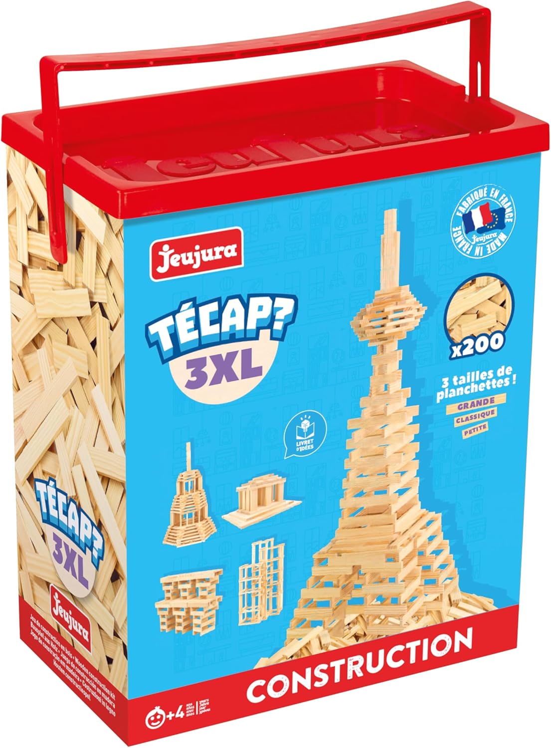 Baril de 200 planchettes de construction en bois Jeujura