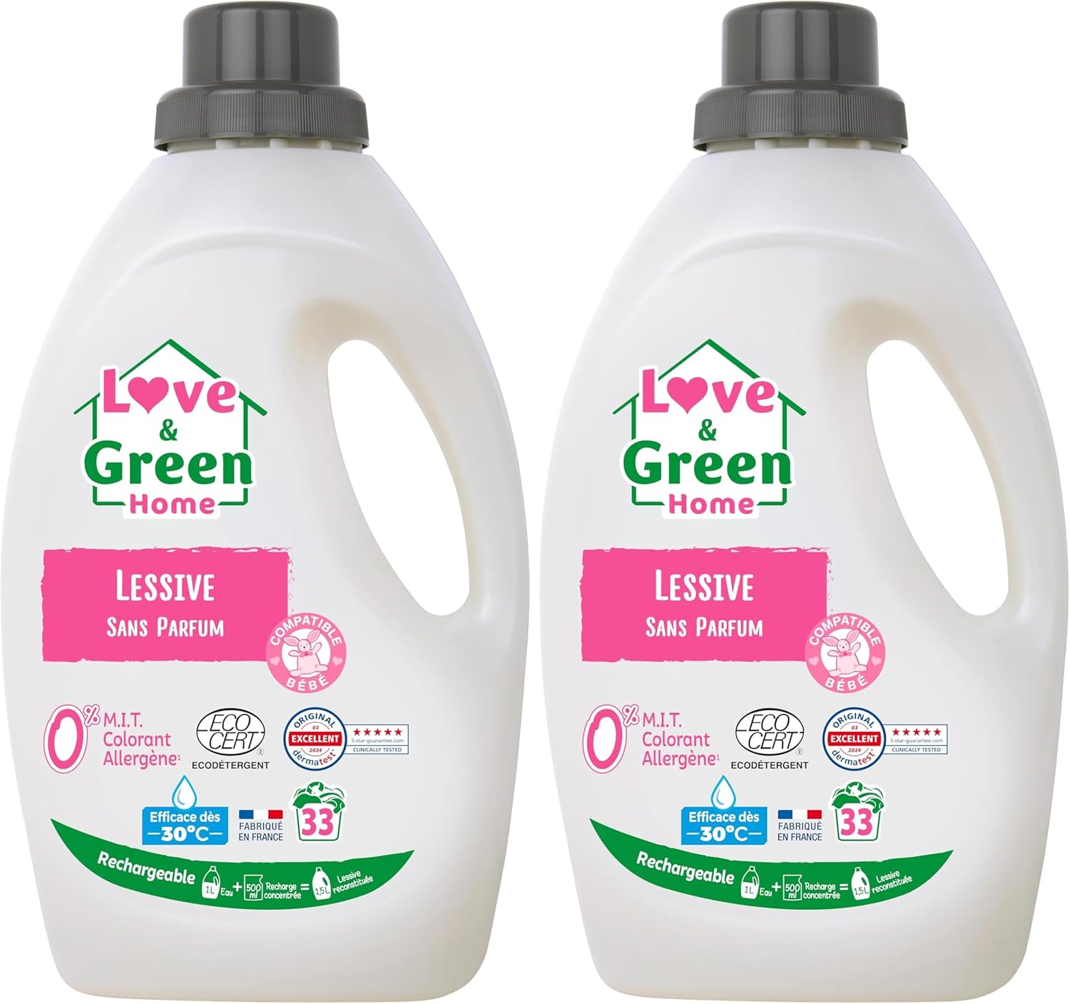 Lessive écologique rechargeable sans parfum Love & Green