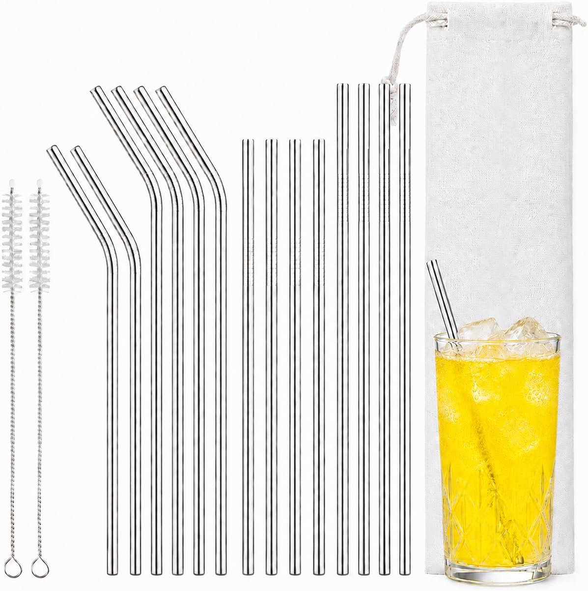 Lot de pailles en inox réutilisables avec goupillons